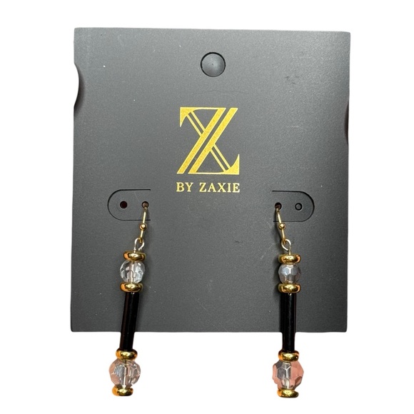 Z by Zaxie Jewelry - Z by ZAXIE Clear Smoke Gray Bead Black Bar Gold Dangle Earrings Nordstrom NEW